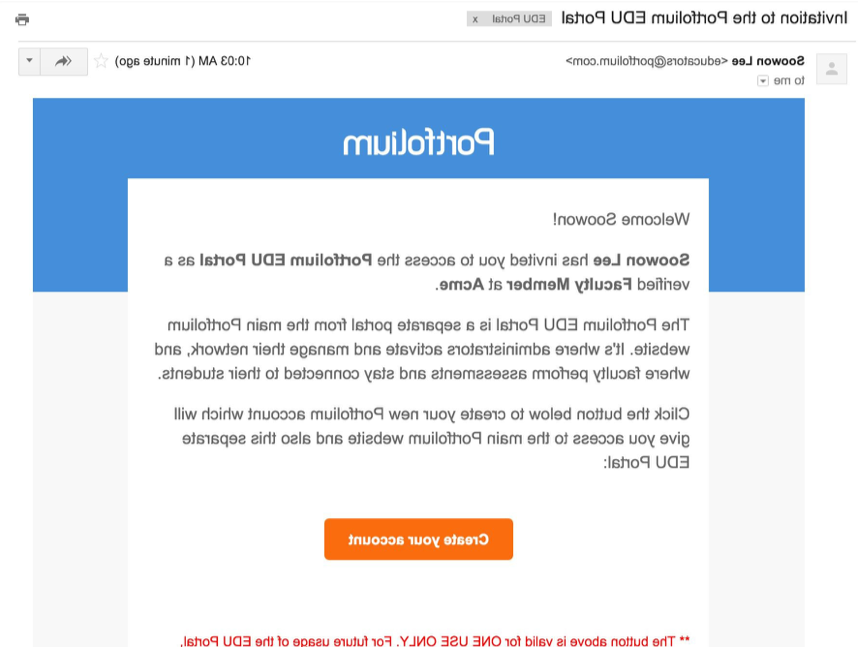 Portfolium invitation email example